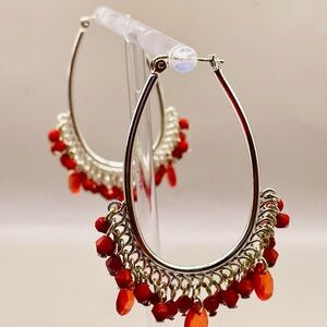 Red and Silver Fringe Hoop Earrings